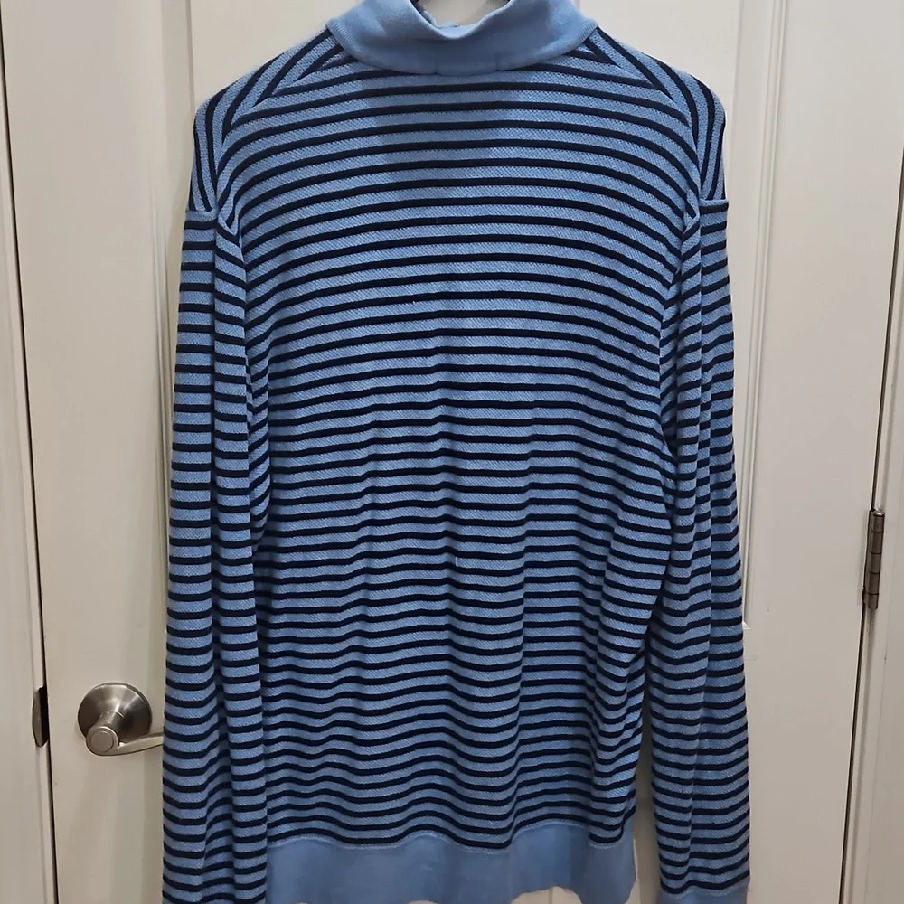 Polo Ralph Lauren Blue Striped Mens Quarter Zip Pullover Size XL